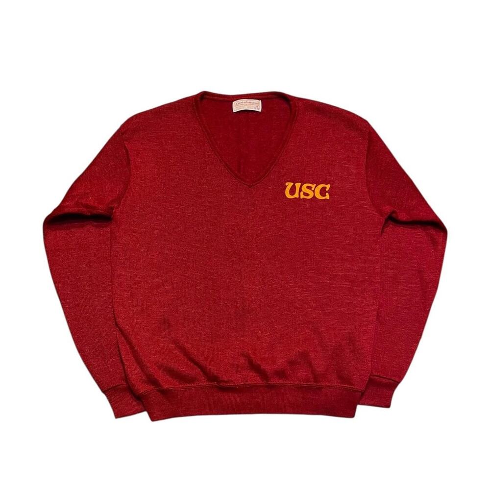 RARE Vintage 70s USC Trojans V-Neck Creslan and Rayon Sweater Size M